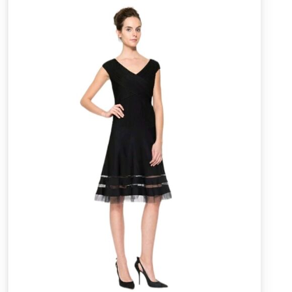 Pintuck Jersey Portrait Cocktail Dress - Picture 1 of 12